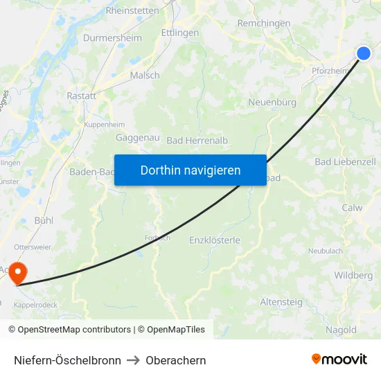 Niefern-Öschelbronn to Oberachern map