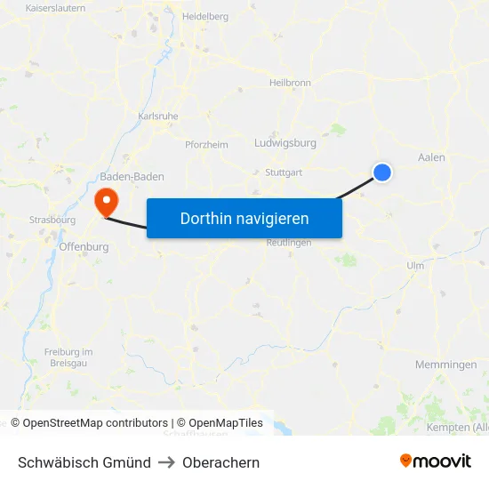 Schwäbisch Gmünd to Oberachern map