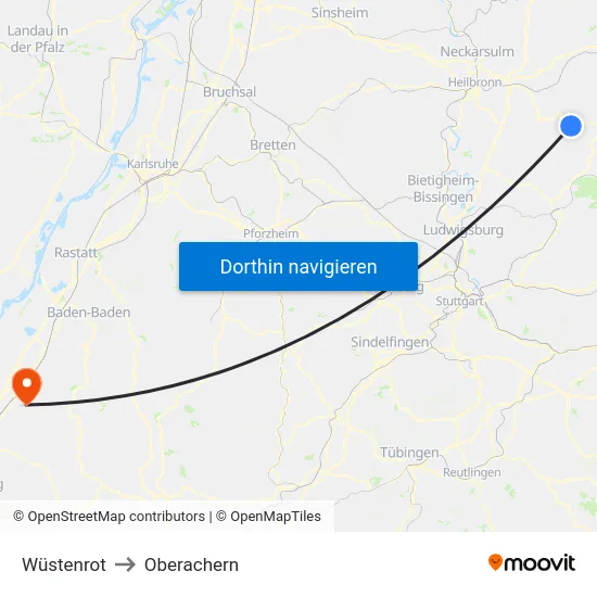 Wüstenrot to Oberachern map