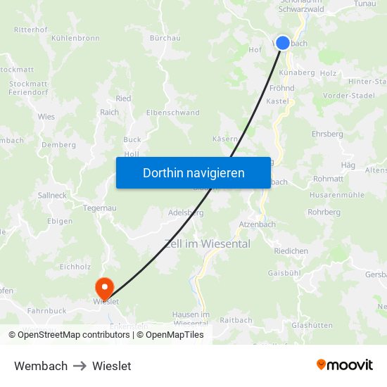 Wembach to Wieslet map