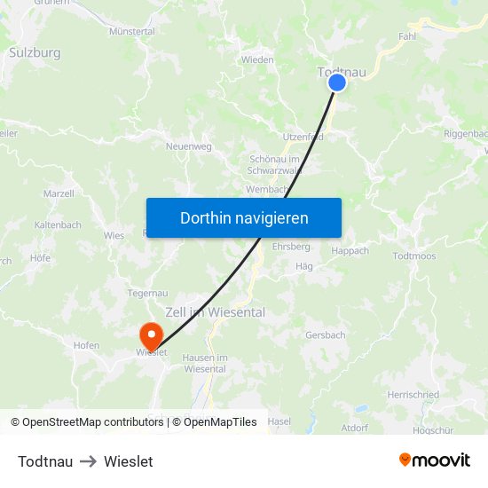 Todtnau to Wieslet map