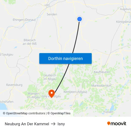 Neuburg An Der Kammel to Isny map