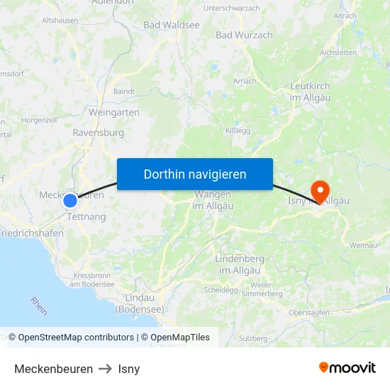 Meckenbeuren to Isny map