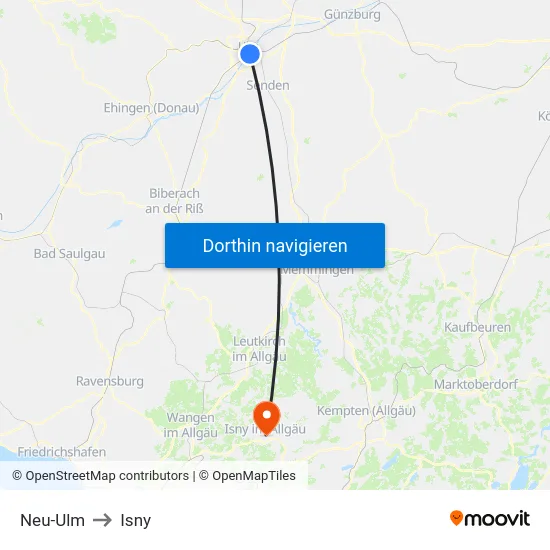Neu-Ulm to Isny map