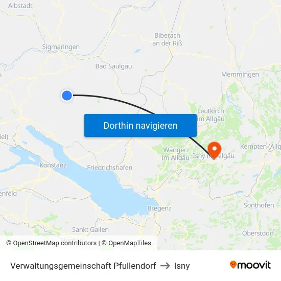 Verwaltungsgemeinschaft Pfullendorf to Isny map