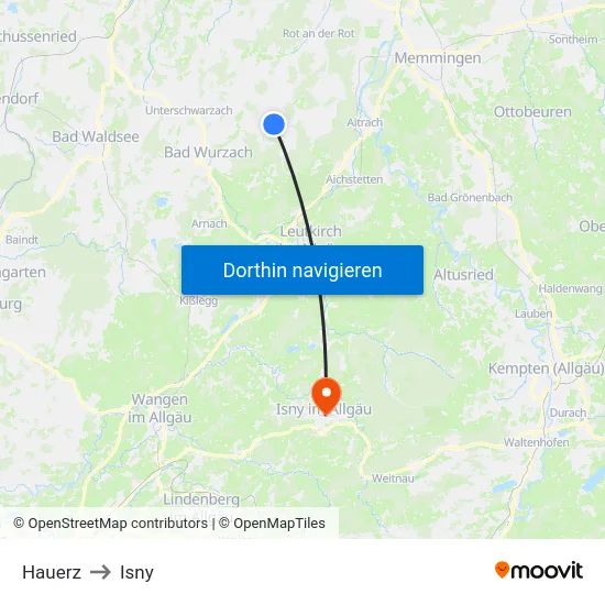 Hauerz to Isny map