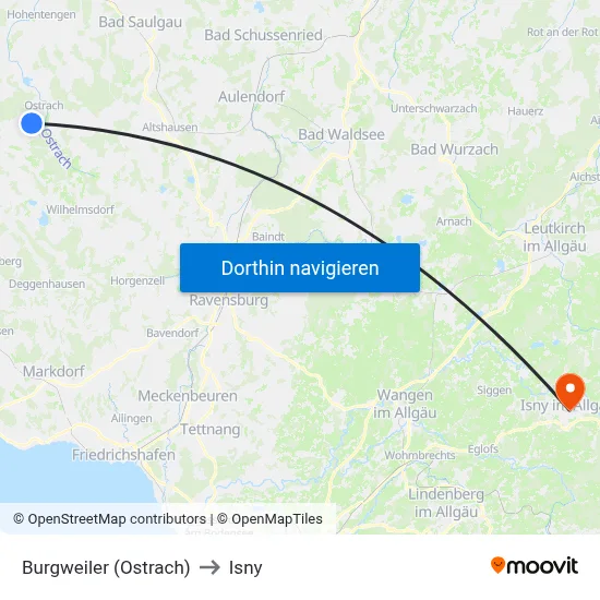 Burgweiler (Ostrach) to Isny map