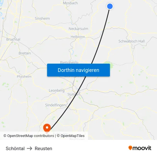 Schöntal to Reusten map