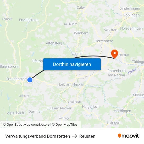 Verwaltungsverband Dornstetten to Reusten map