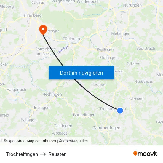 Trochtelfingen to Reusten map