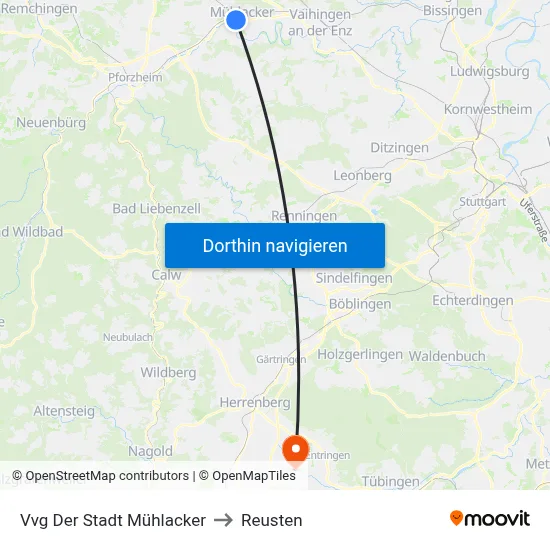 Vvg Der Stadt Mühlacker to Reusten map