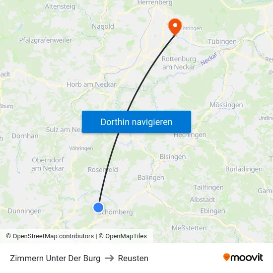 Zimmern Unter Der Burg to Reusten map