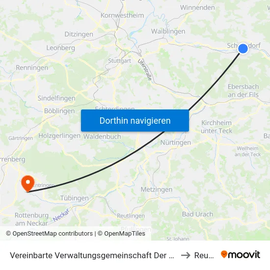 Vereinbarte Verwaltungsgemeinschaft Der Stadt Schorndorf to Reusten map