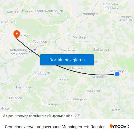 Gemeindeverwaltungsverband Münsingen to Reusten map