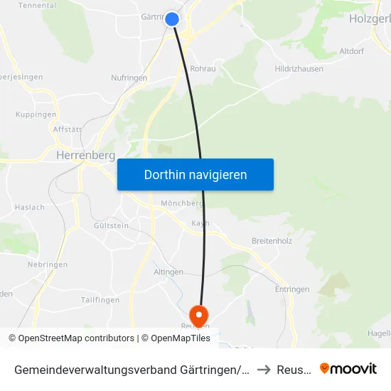 Gemeindeverwaltungsverband Gärtringen/Ehningen to Reusten map