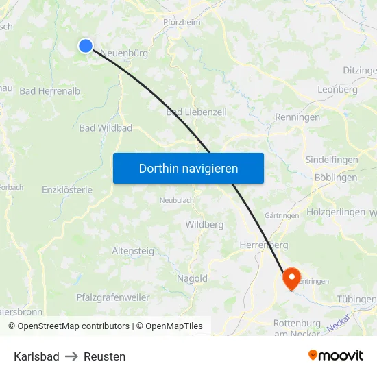 Karlsbad to Reusten map