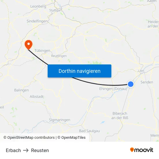 Erbach to Reusten map