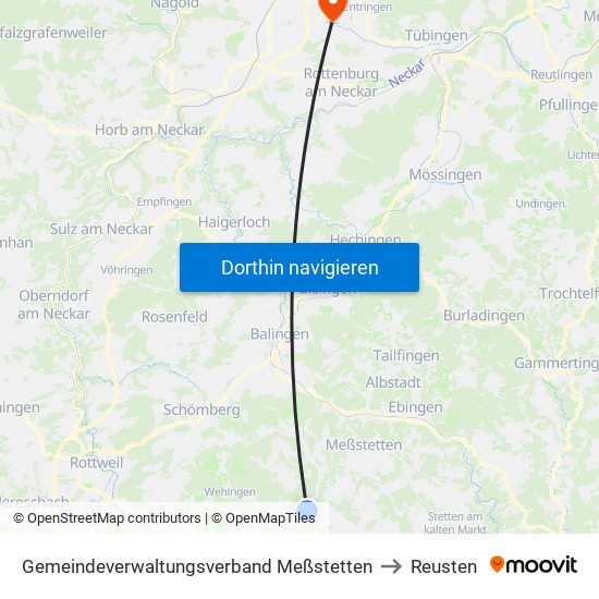 Gemeindeverwaltungsverband Meßstetten to Reusten map