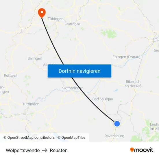 Wolpertswende to Reusten map