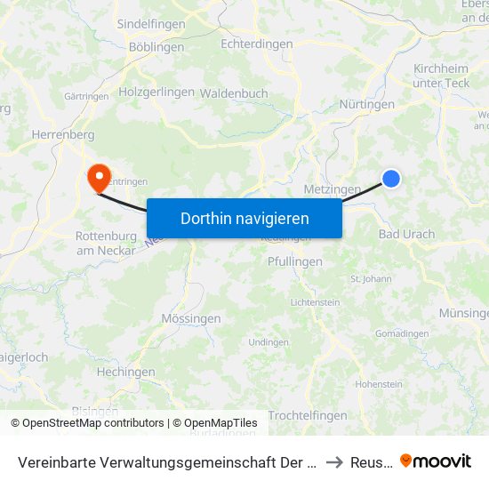 Vereinbarte Verwaltungsgemeinschaft Der Stadt Neuffen to Reusten map