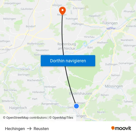Hechingen to Reusten map