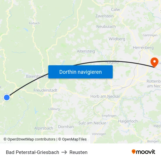 Bad Peterstal-Griesbach to Reusten map