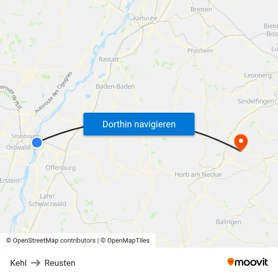 Kehl to Reusten map