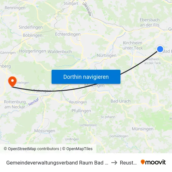 Gemeindeverwaltungsverband Raum Bad Boll to Reusten map
