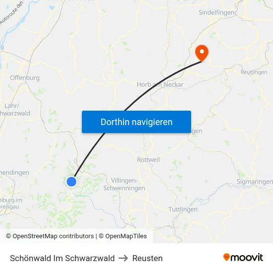 Schönwald Im Schwarzwald to Reusten map