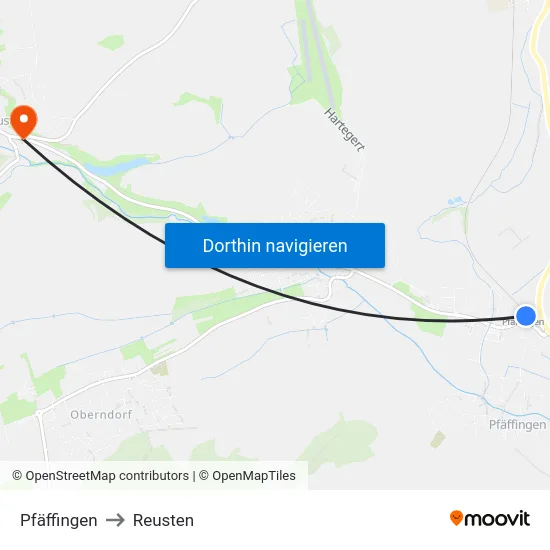 Pfäffingen to Reusten map