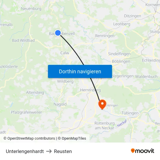 Unterlengenhardt to Reusten map