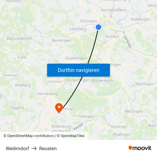 Weilimdorf to Reusten map