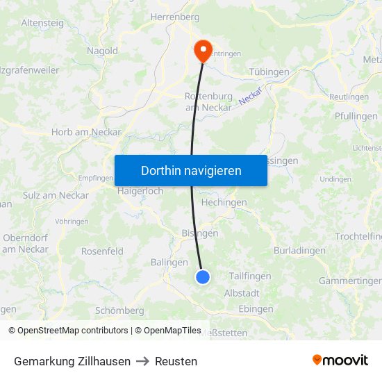 Gemarkung Zillhausen to Reusten map