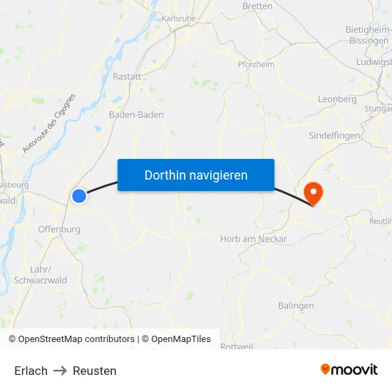 Erlach to Reusten map