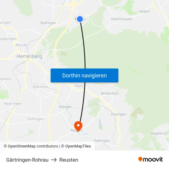 Gärtringen-Rohrau to Reusten map