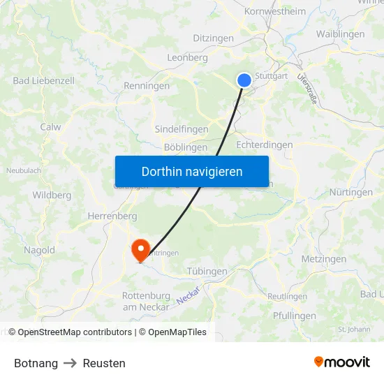 Botnang to Reusten map