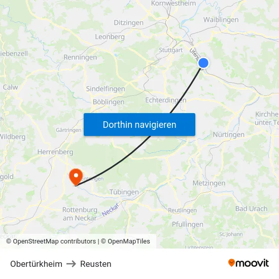 Obertürkheim to Reusten map