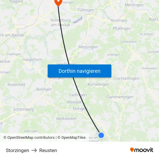Storzingen to Reusten map
