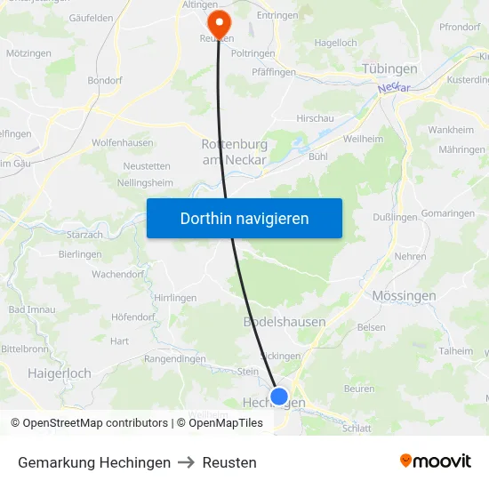 Gemarkung Hechingen to Reusten map