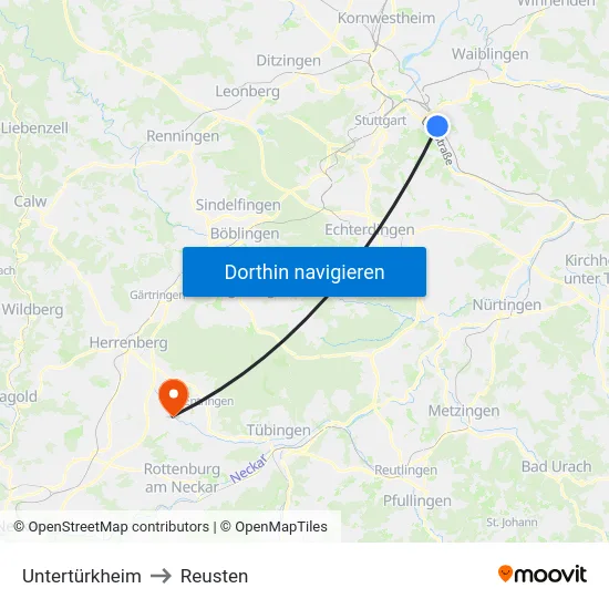 Untertürkheim to Reusten map