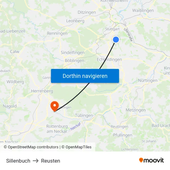 Sillenbuch to Reusten map