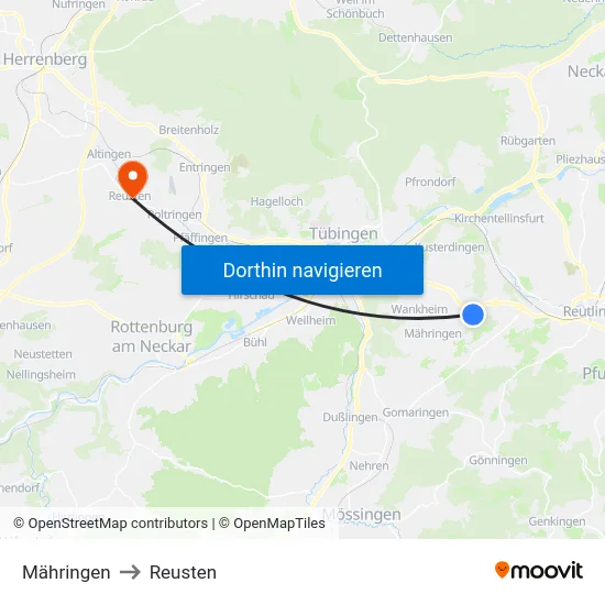 Mähringen to Reusten map