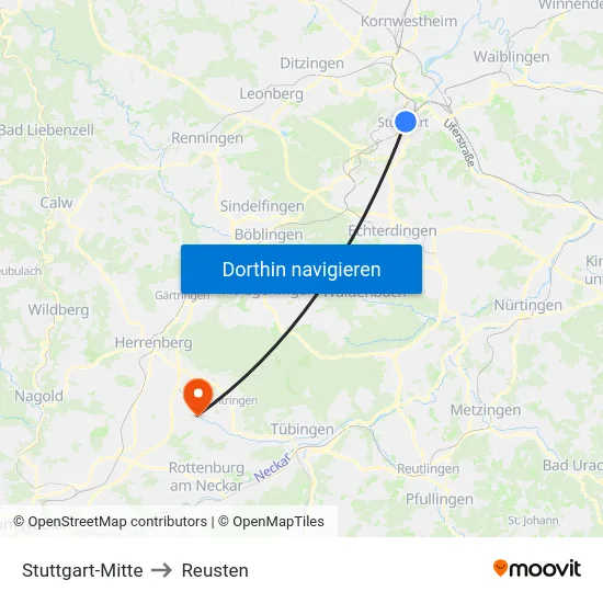 Stuttgart-Mitte to Reusten map