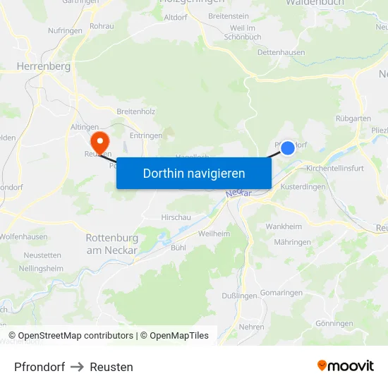 Pfrondorf to Reusten map
