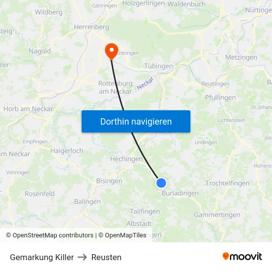 Gemarkung Killer to Reusten map