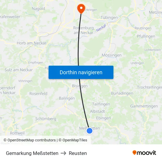 Gemarkung Meßstetten to Reusten map