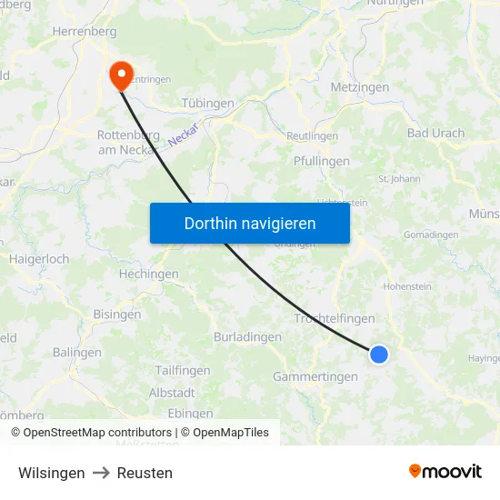 Wilsingen to Reusten map