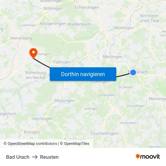 Bad Urach to Reusten map