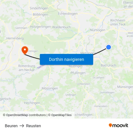 Beuren to Reusten map