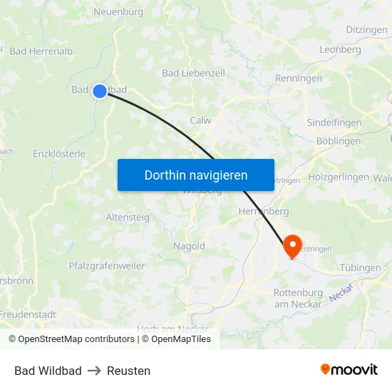 Bad Wildbad to Reusten map